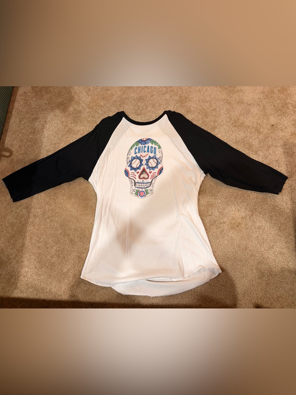 MLB Chicago Cubs Tiny Turnip Size XL Cinco De Mayo Skull 3/4 Length Sleeve Shirt